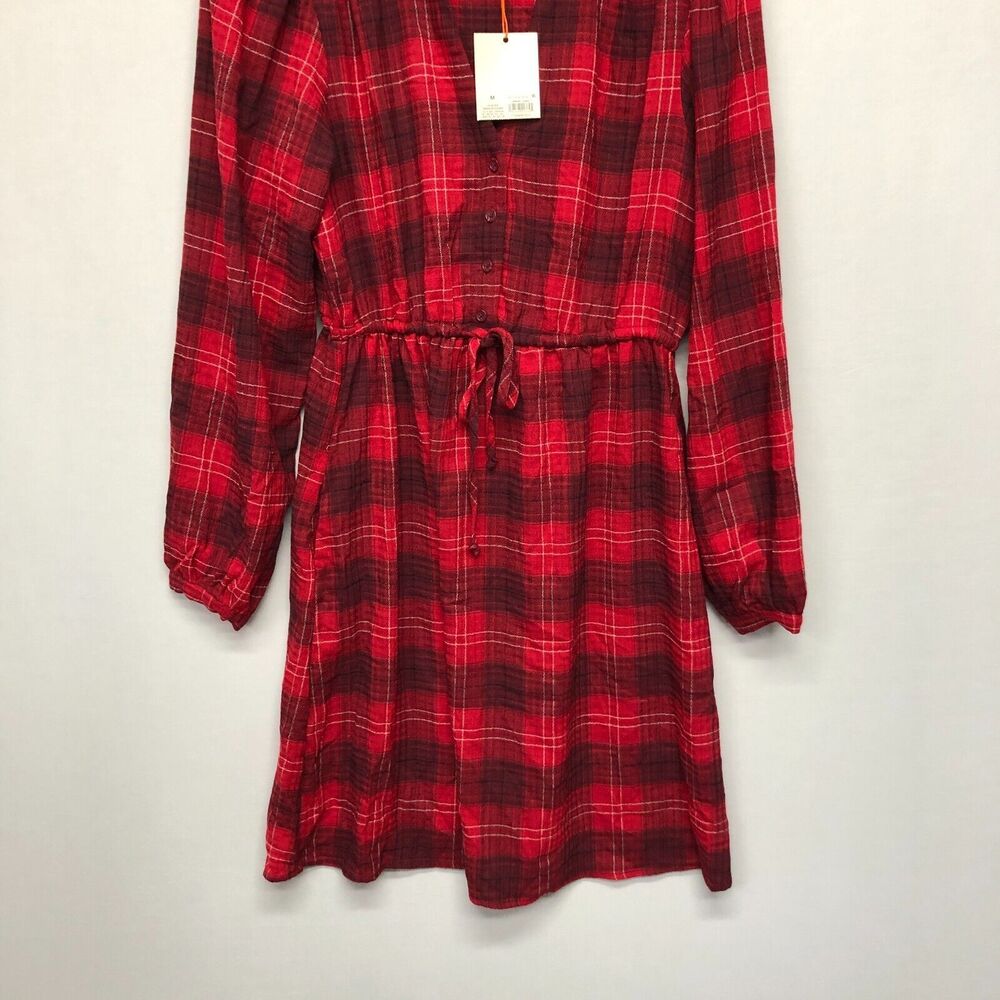 NWT Knox Rose Women Long Sleeve Plaid Dress Size Medium Red B275 -26 - Picture 13 of 16